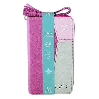 Bibllia RVR60/ Chequera Rosa-Fucsia-Gris/ Cierre Indice
