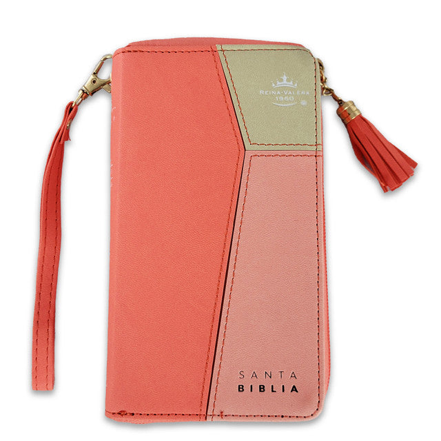 Bibllia RVR60/ Chequera Coral-Beige/ Cierre Indice