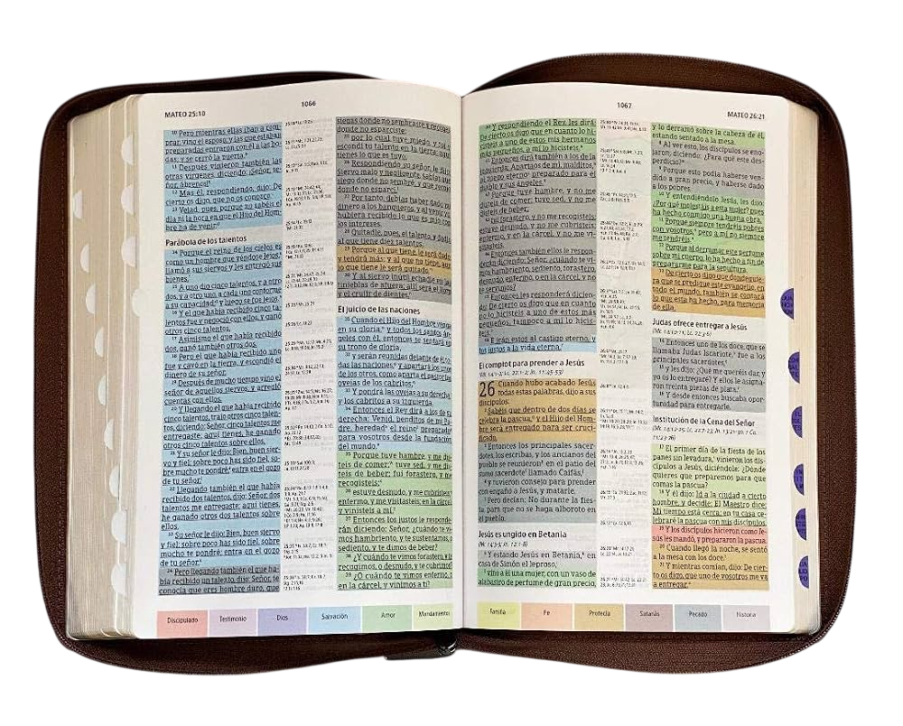 Biblia de Estudio Arco Iris RVR 1960 (Café, Símil Piel con Índice y Cierre).
