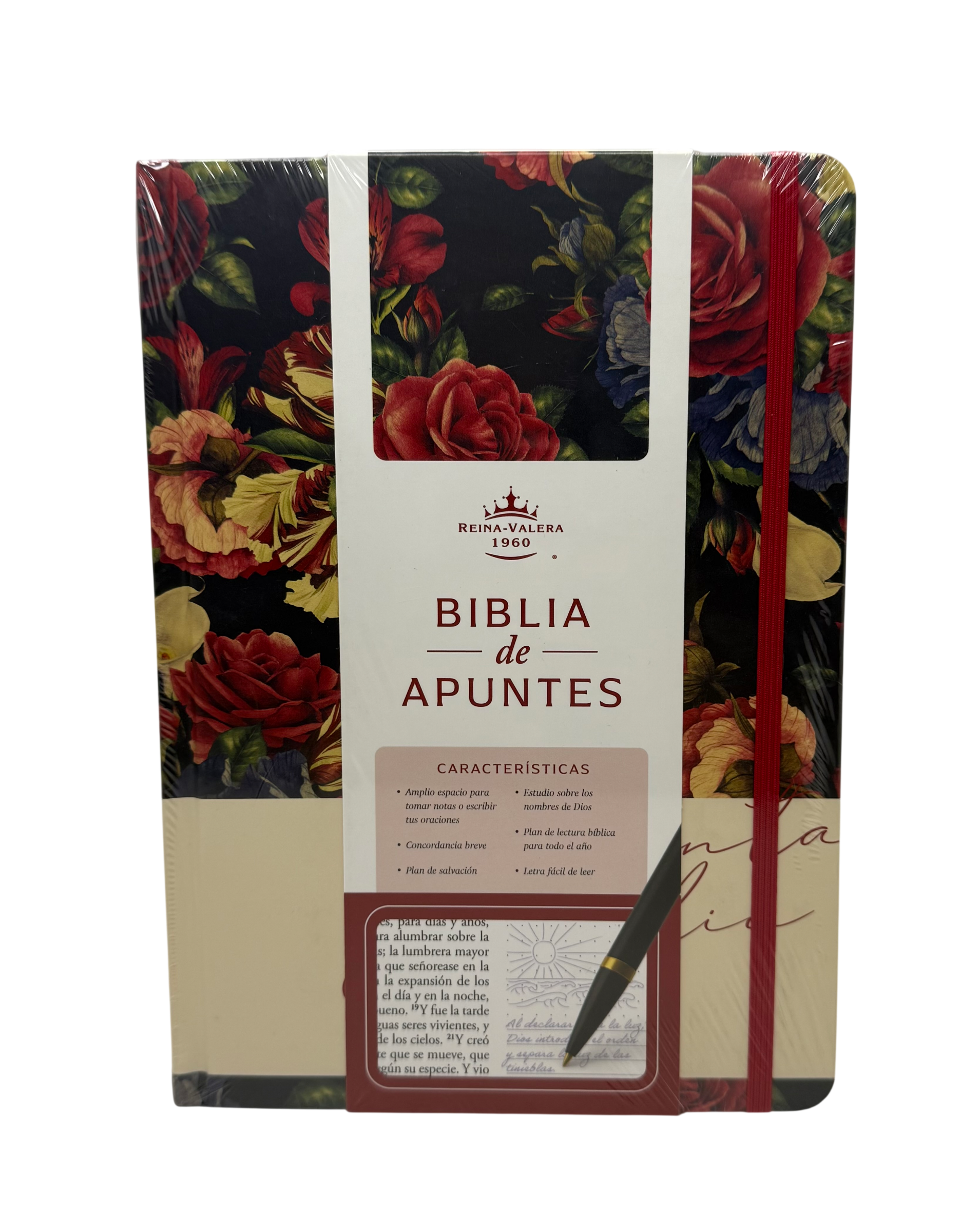 Biblia de Apuntes RVR 1960 – Tapa Dura, Rojo Oscuro con Flores