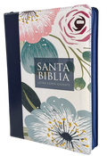 Biblia RVR60 Letra Súper Gigante Azul con Flores, Cierre e Índice