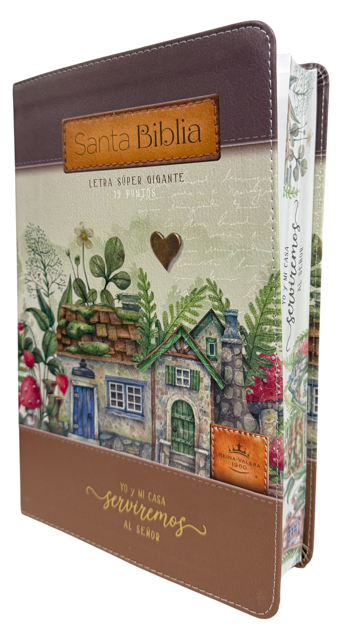 Biblia RVR60 Letra Súper Gigante Floral Marrón, Canto "Yo y mi Casa"