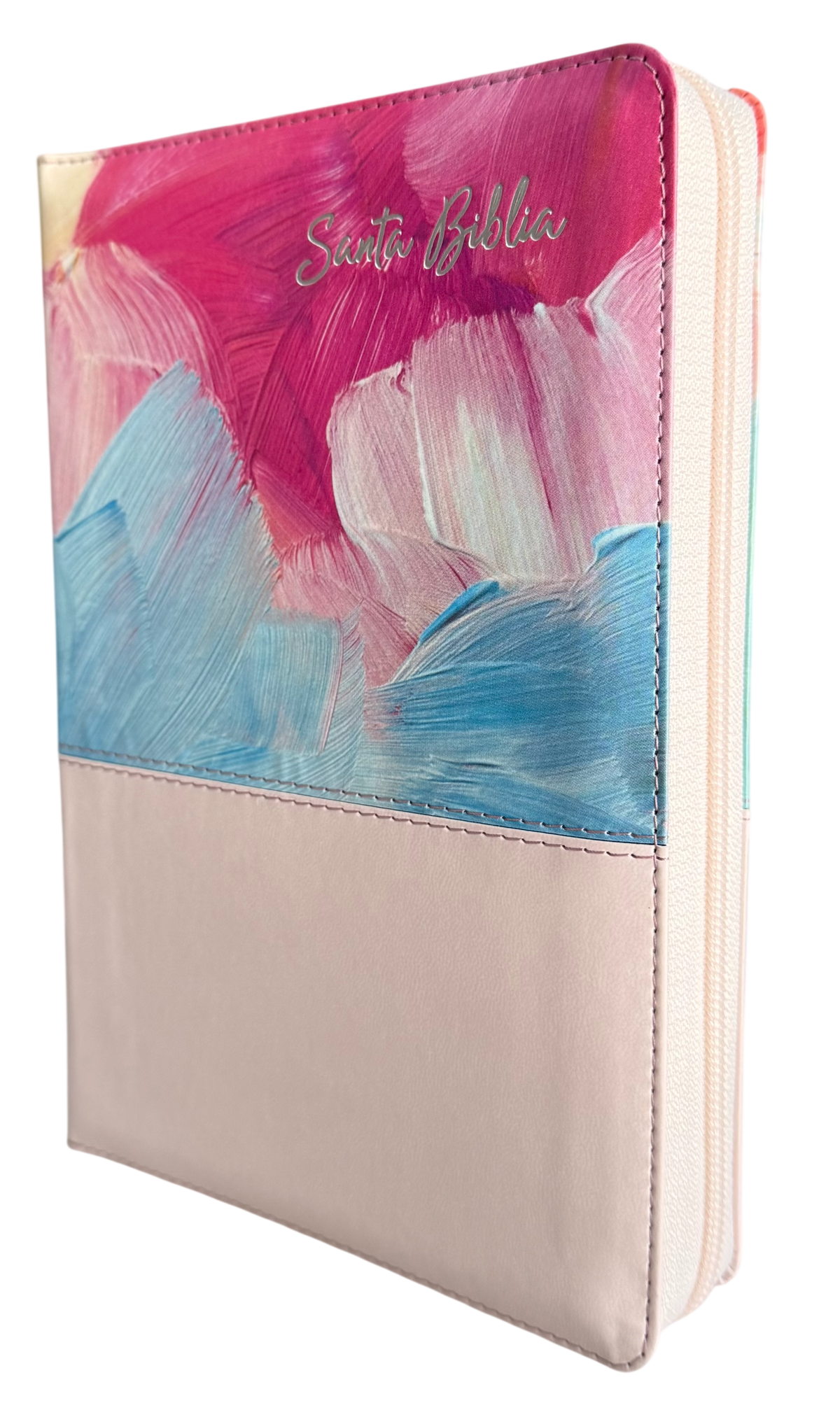 Biblia Letra Gigante, Dama RVR60 con cierre e Índice / Azul, Flores/ Café Nude/ Rosa Beige