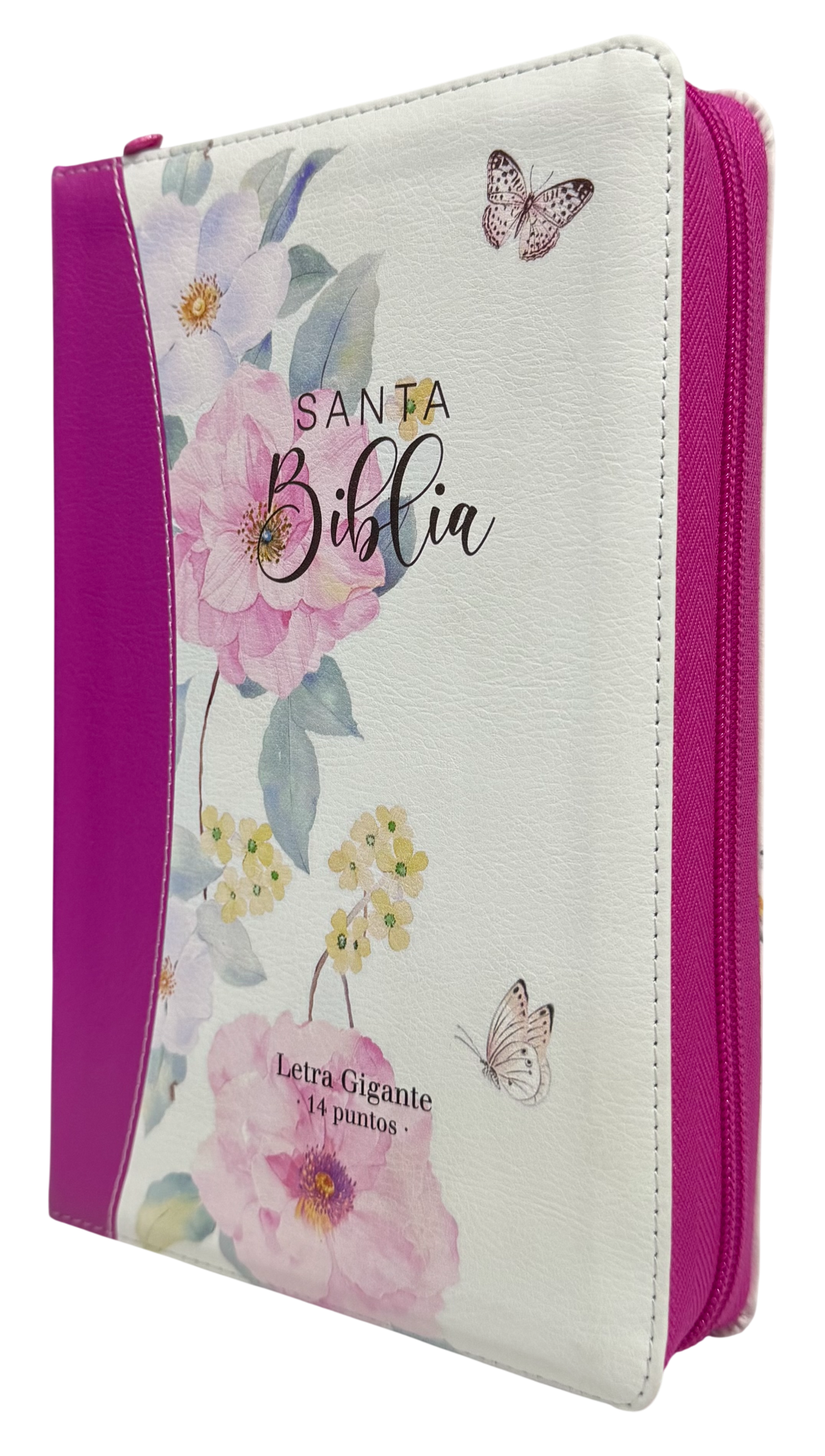 Biblia RVR60 Letra Gigante Manual Flores, Fucsia/Turquesa con Cierre