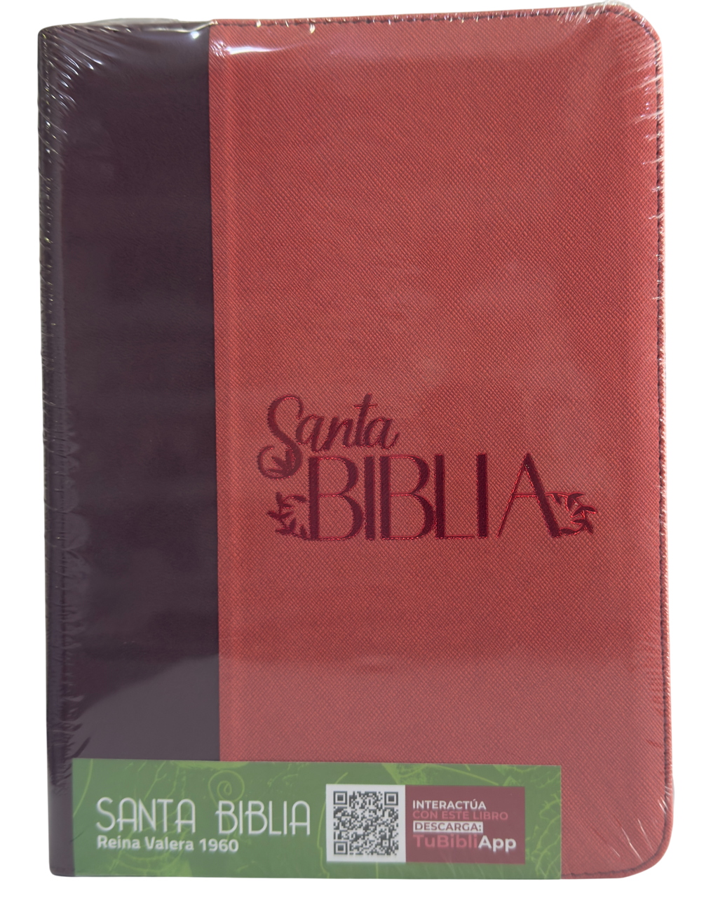 Biblia RVR60 Letra Gigante Naranja/Vino con Cierre y Código QR