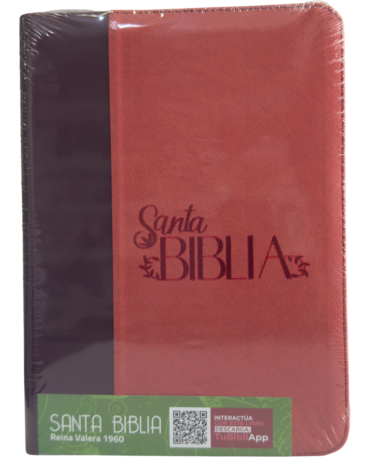 Biblia RVR60 Letra Gigante Naranja/Vino con Cierre y Código QR