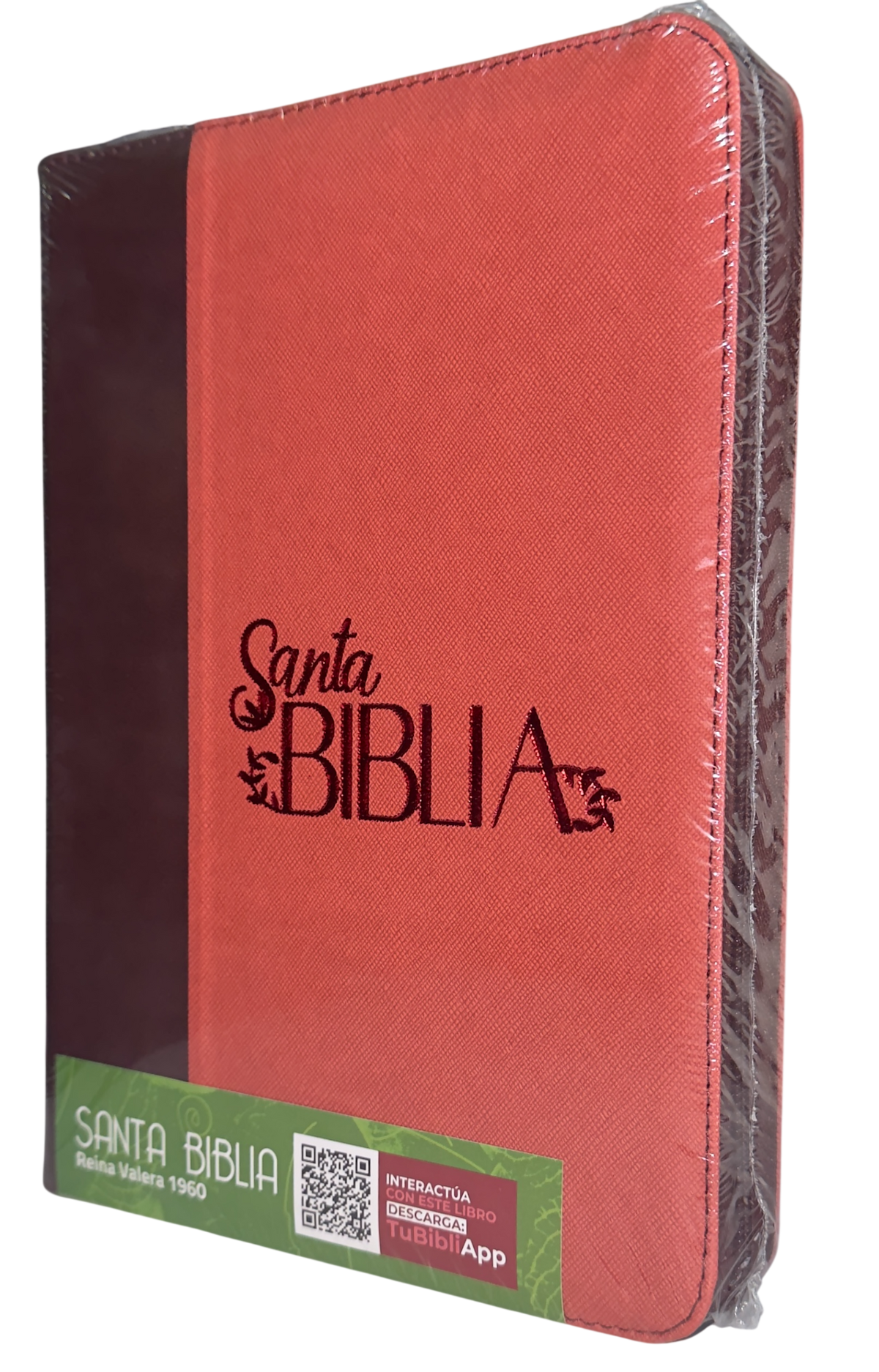 Biblia RVR60 Letra Gigante Naranja/Vino con Cierre y Código QR