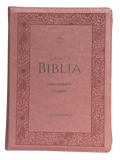 Biblia RVR60 Tamaño Gigante Letra 15 Puntos Rosa con Cenefa Clásica, Cierre e Índice