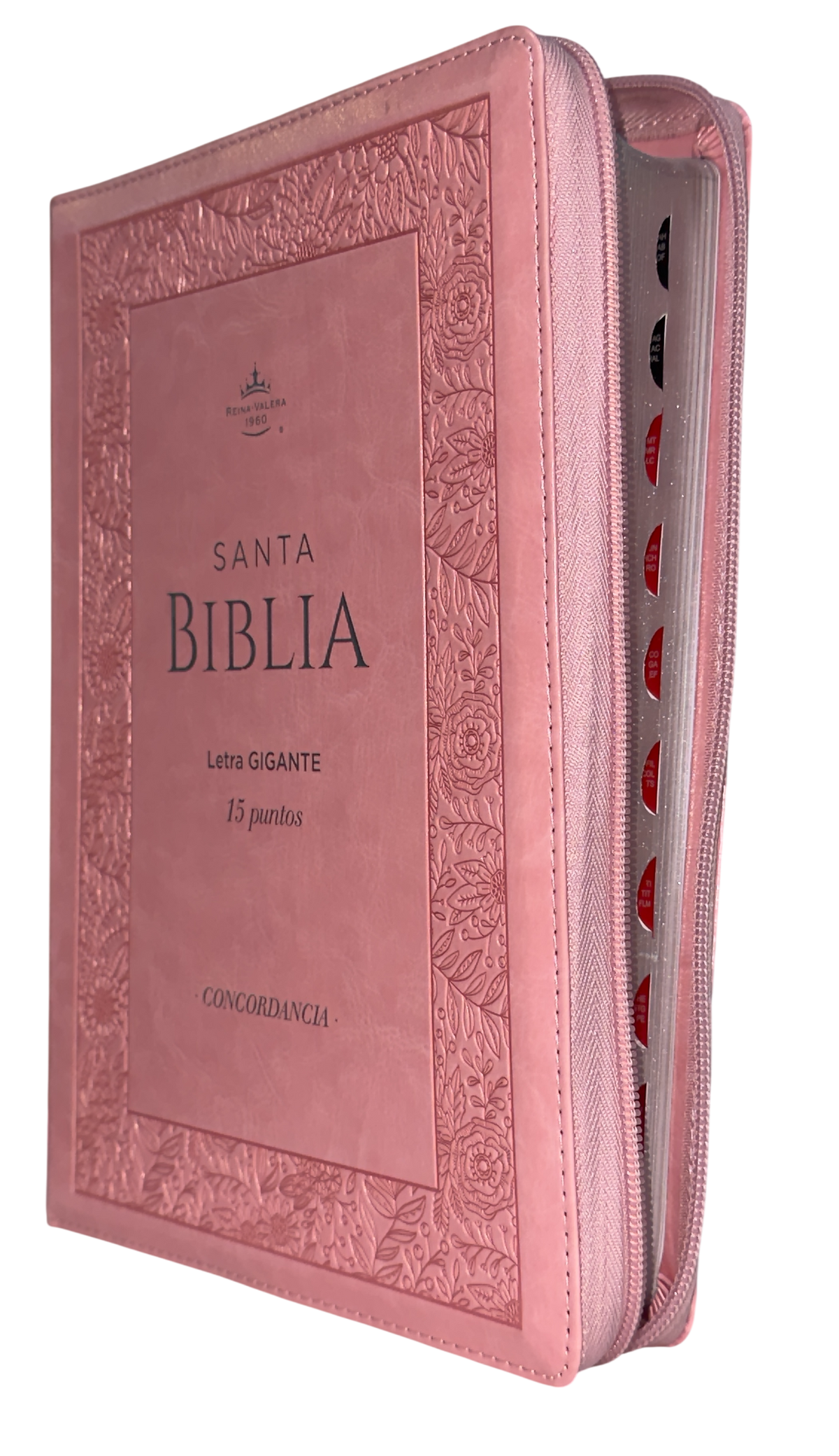 Biblia RVR60 Tamaño Gigante Letra 15 Puntos Rosa con Cenefa Clásica, Cierre e Índice