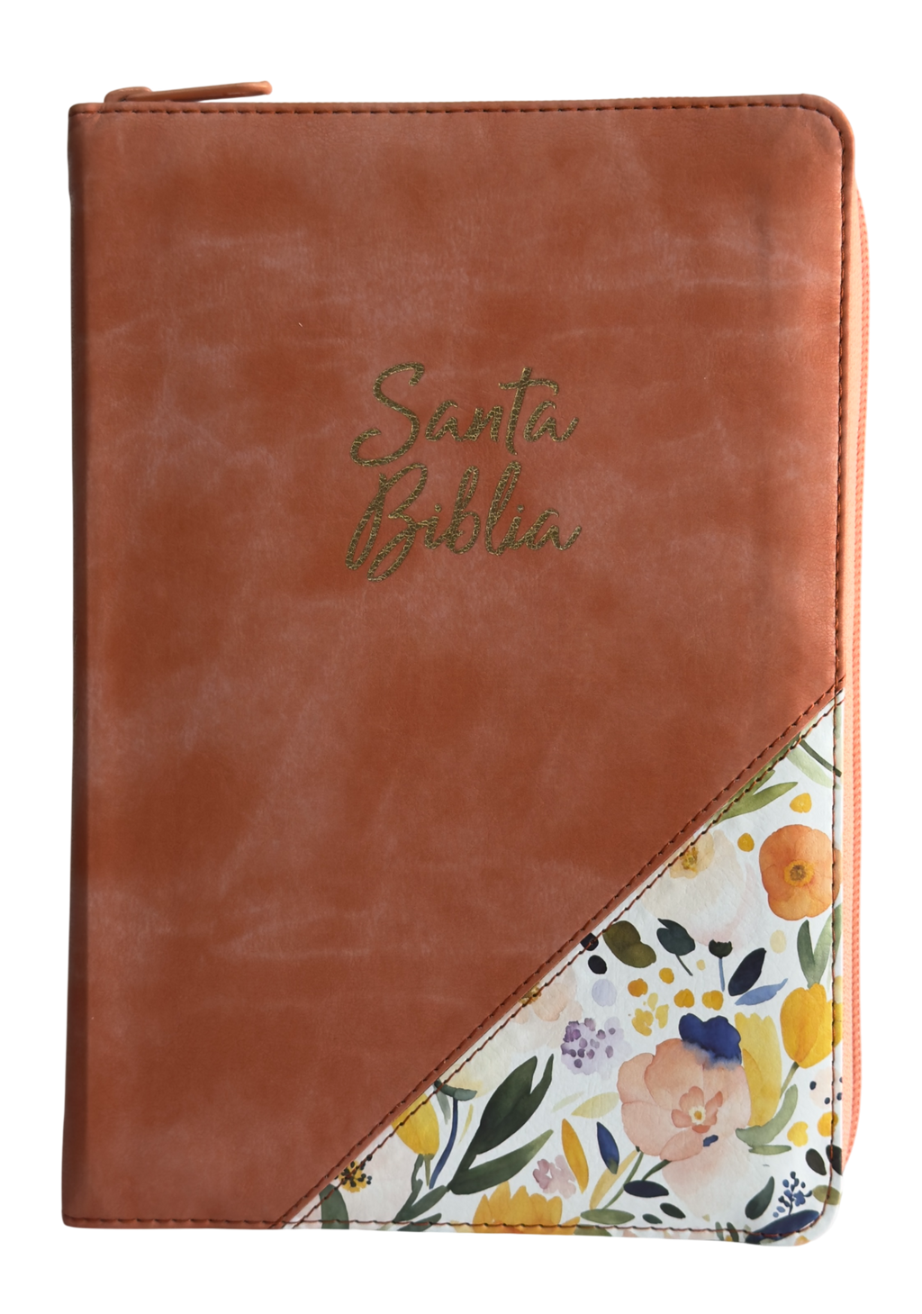 Biblia RVR60, Tamaño Manual, Letra Grande, Índice, Cierre, Coral, Flores