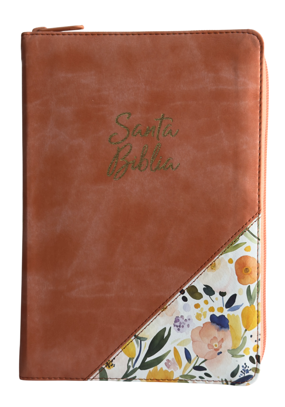 Biblia RVR60, Tamaño Manual, Letra Grande, Índice, Cierre, Coral, Flores