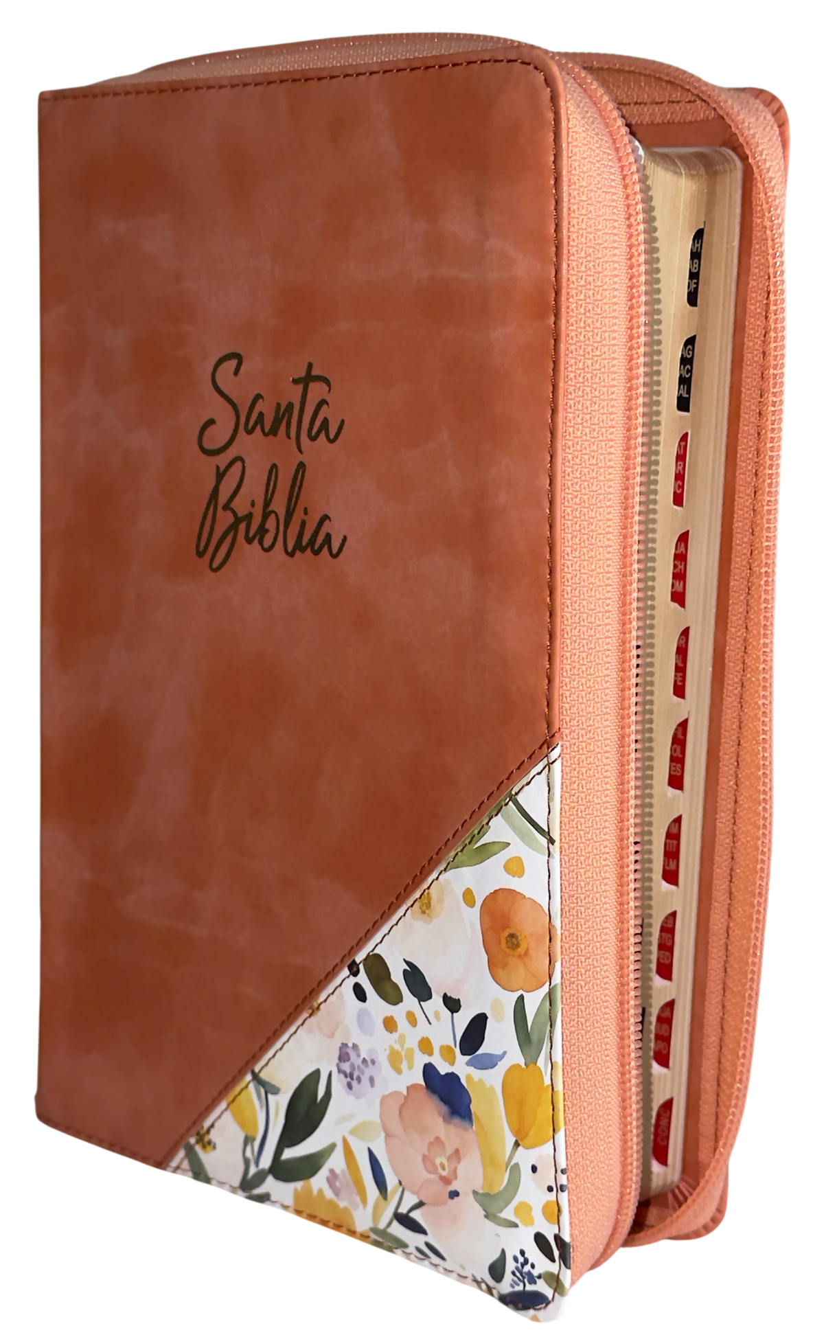 Biblia RVR60, Tamaño Manual, Letra Grande, Índice, Cierre, Coral, Flores