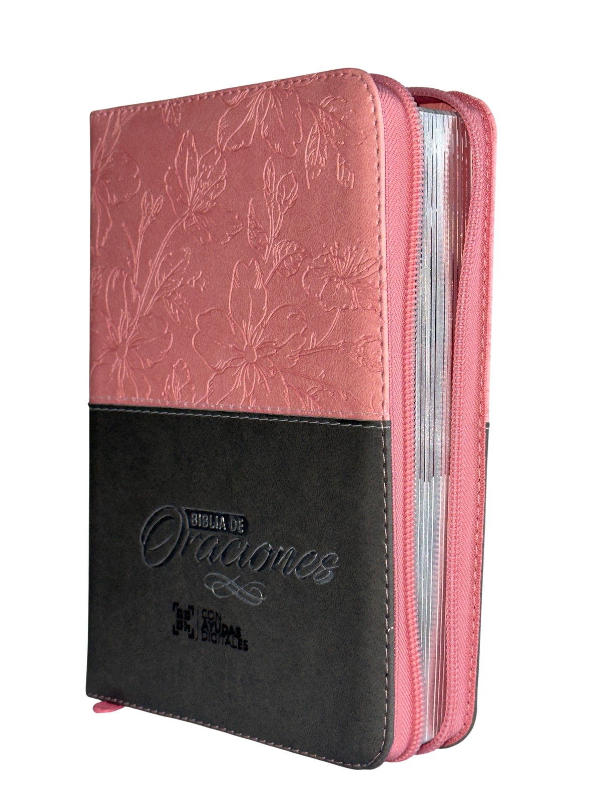 Biblia de Oraciones RVR 1960, Letra Grande, Imitación Piel, Rosado/Gris