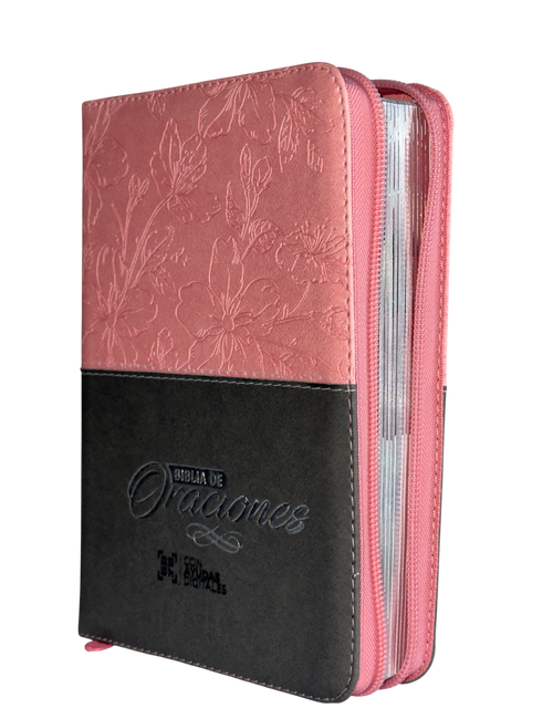 Biblia de Oraciones RVR 1960, Letra Grande, Imitación Piel, Rosado/Gris