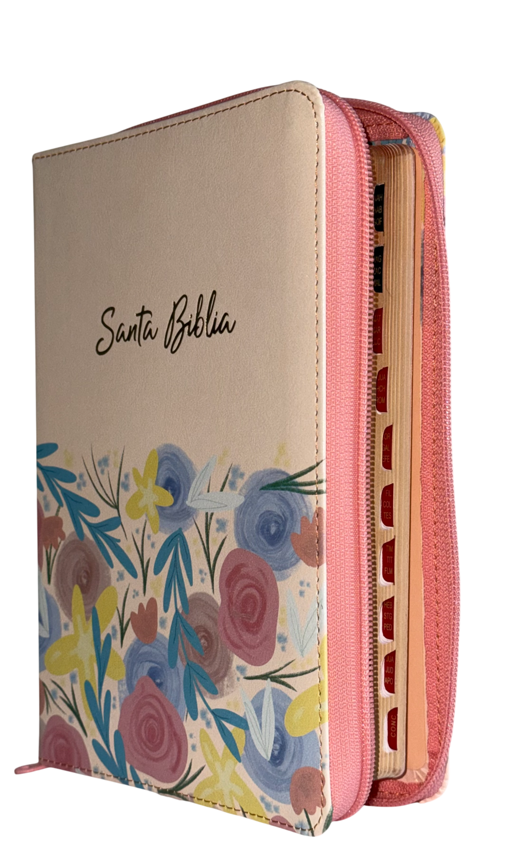 Biblia RVR60 Manual Letra Grande Beige Flores con Cierre e Índice