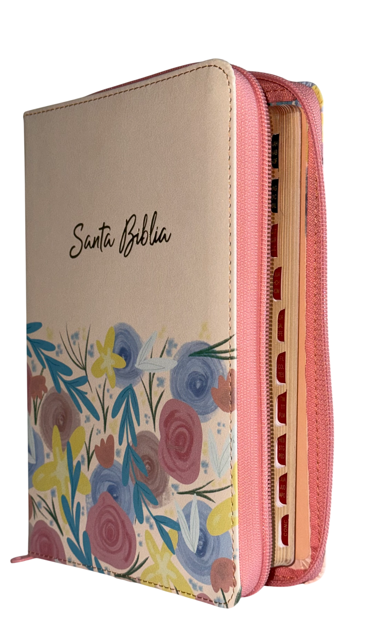 Biblia RVR60 Manual Letra Grande Beige Flores con Cierre e Índice