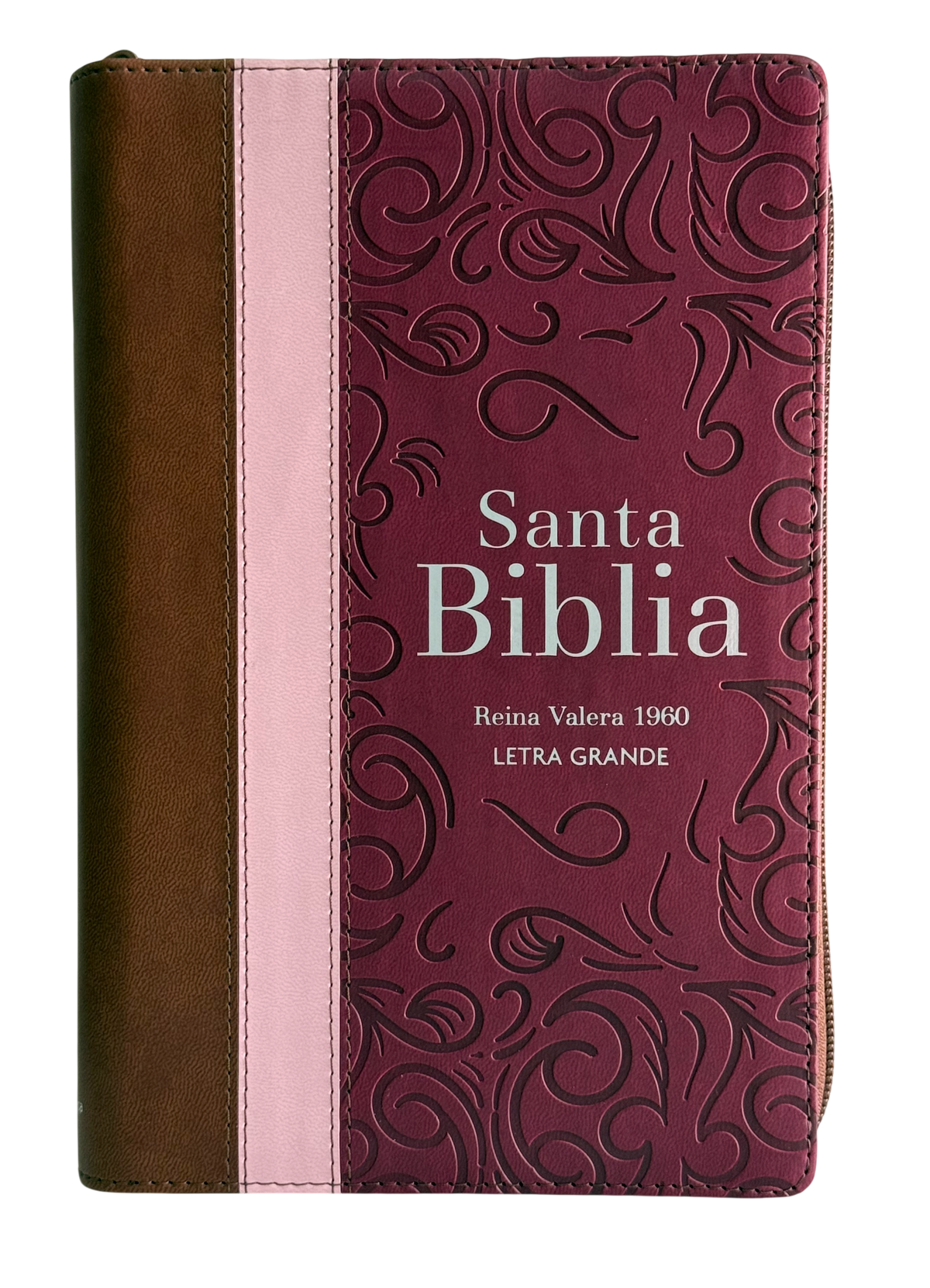 Biblia RVR60 Letra Grande Manual Tricolor Guinda/Palo Rosa/Marrón con Cierre e Índice