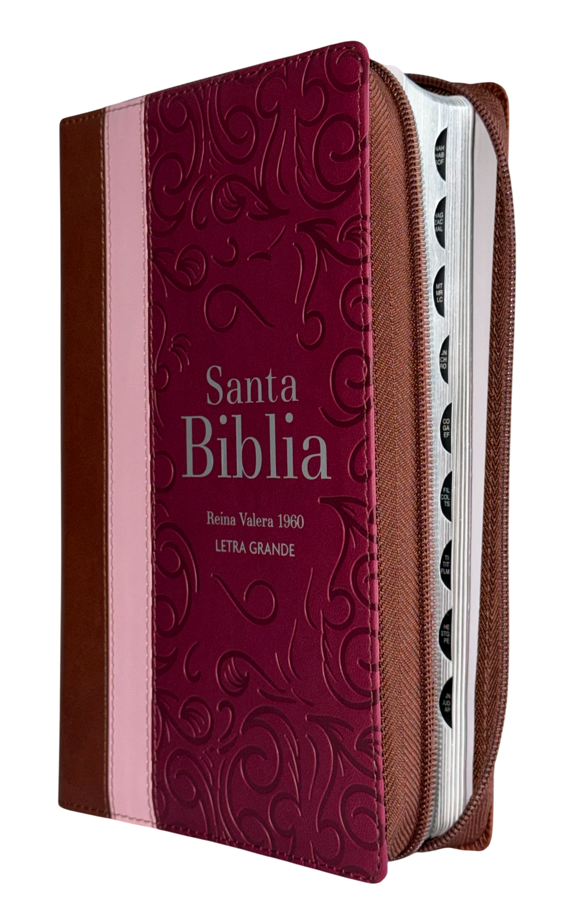 Biblia RVR60 Letra Grande Manual Tricolor Guinda/Palo Rosa/Marrón con Cierre e Índice