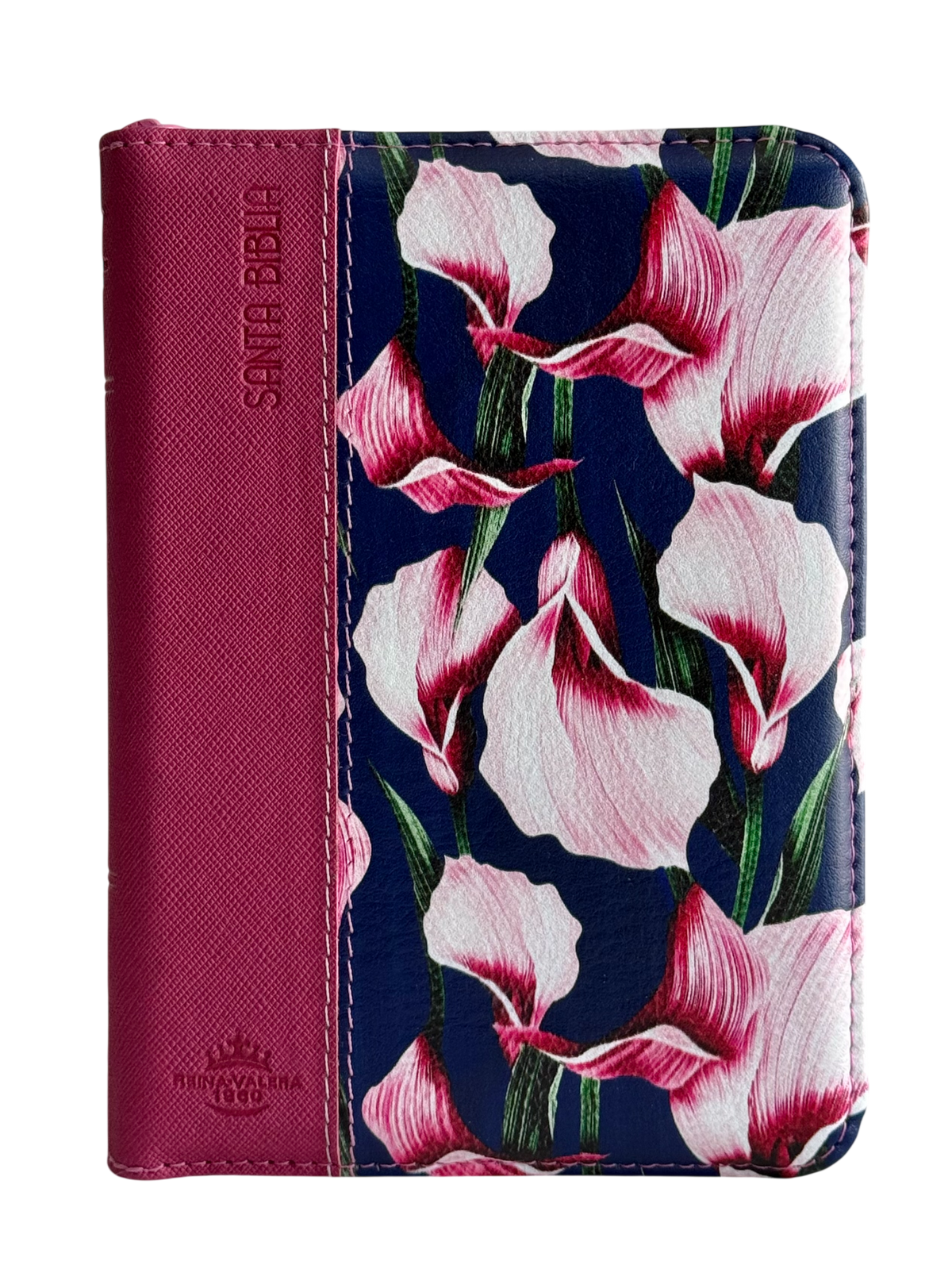 Biblia RVR 1960, Mediana, Magenta/Fucsia con Flores, Canto Plateado, Cierre