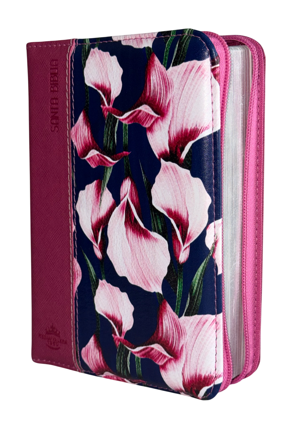 Biblia RVR 1960, Mediana, Magenta/Fucsia con Flores, Canto Plateado, Cierre