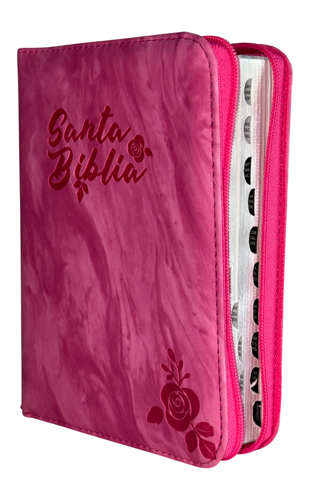 Biblia RVR 1960, Mediana, Fucsia Acuarela, Canto Plateado, Índice, Cierre, QR