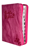 Biblia RVR 1960, Mediana, Fucsia Acuarela, Canto Plateado, Índice, Cierre, QR