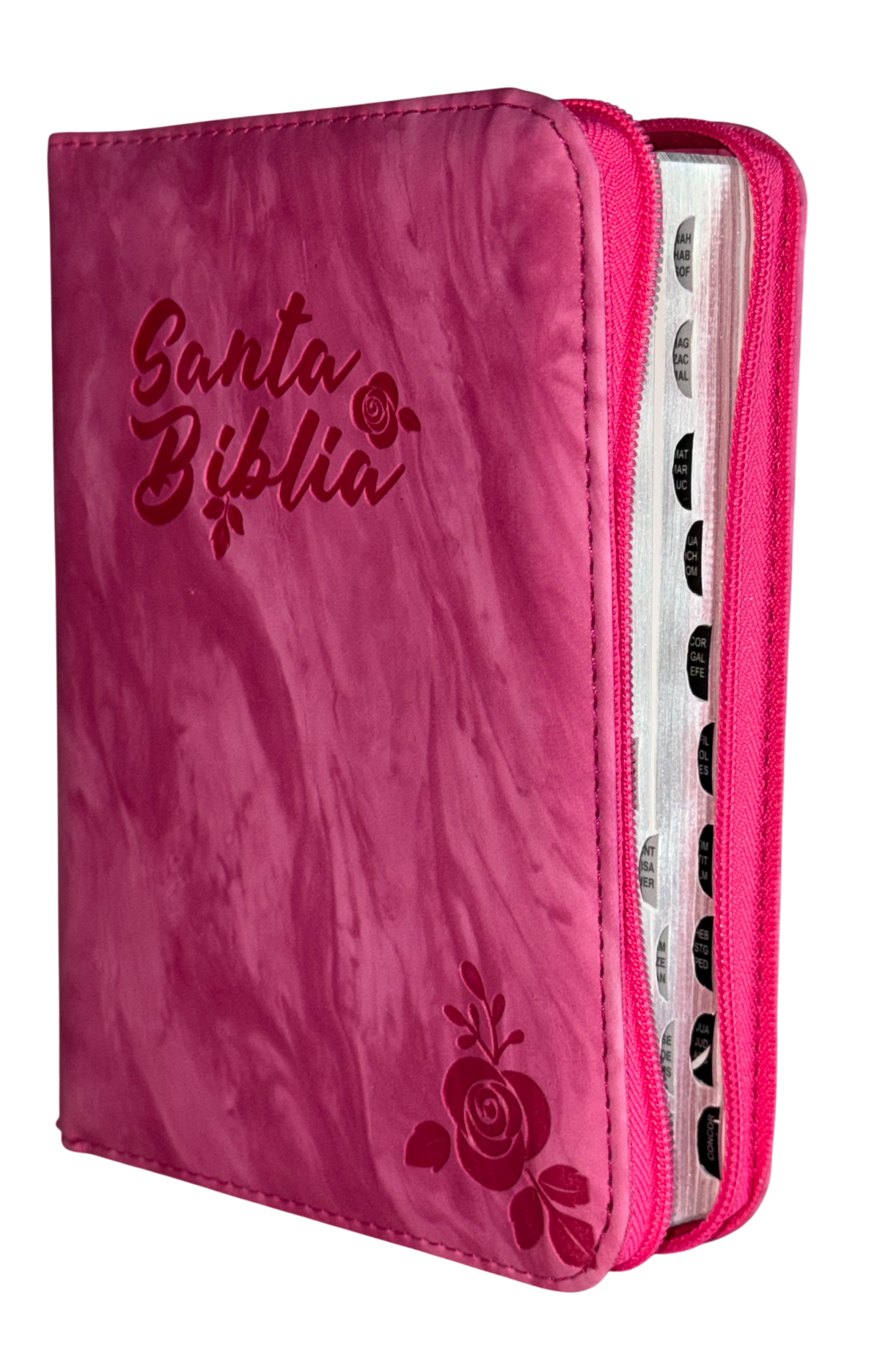 Biblia RVR 1960, Mediana, Fucsia Acuarela, Canto Plateado, Índice, Cierre, QR