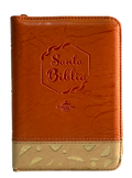 Biblia RVR60 Manual Letra Grande Naranja/Beige con Cierre, Concordancia y Código QR