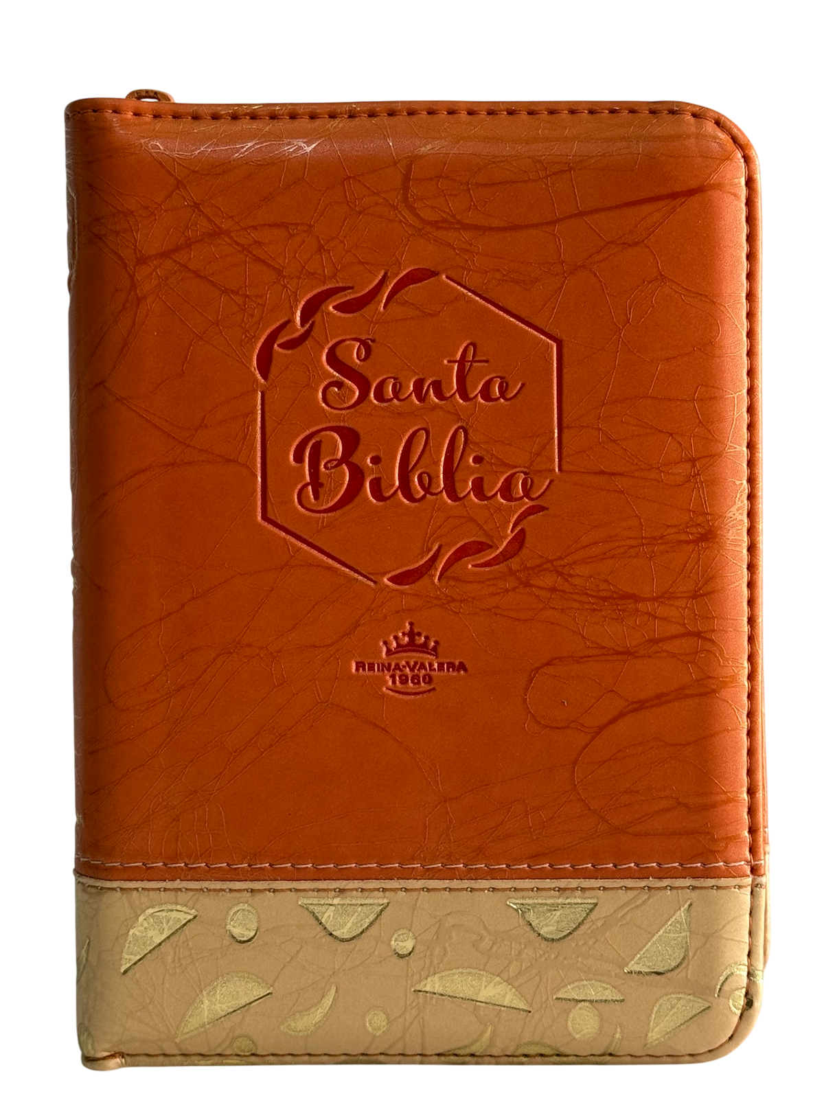 Biblia RVR60 Manual Letra Grande Naranja/Beige con Cierre, Concordancia y Código QR