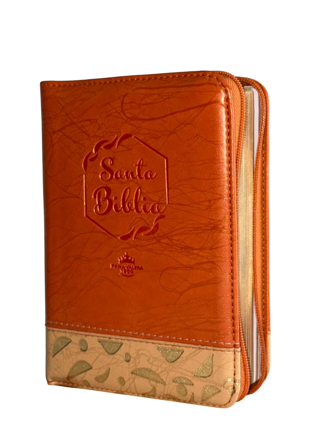 Biblia RVR60 Manual Letra Grande Naranja/Beige con Cierre, Concordancia y Código QR