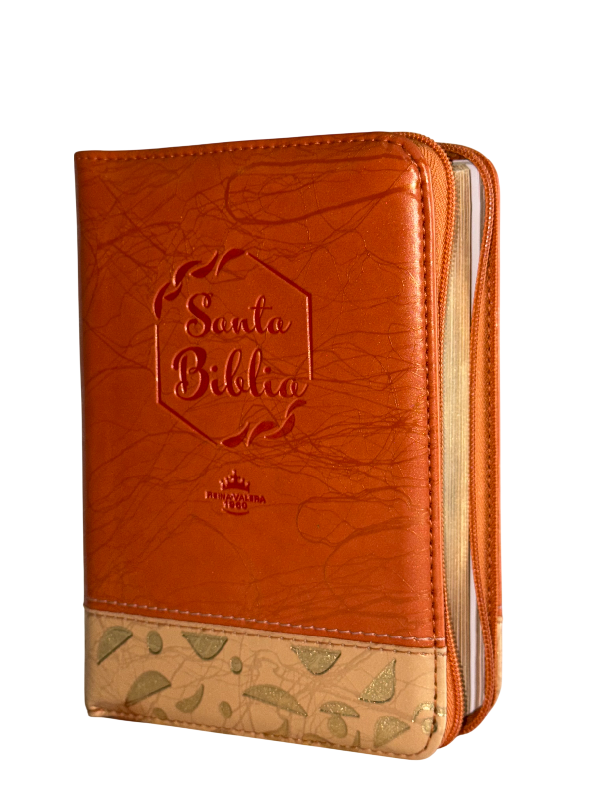 Biblia RVR60 Manual Letra Grande Naranja/Beige con Cierre, Concordancia y Código QR