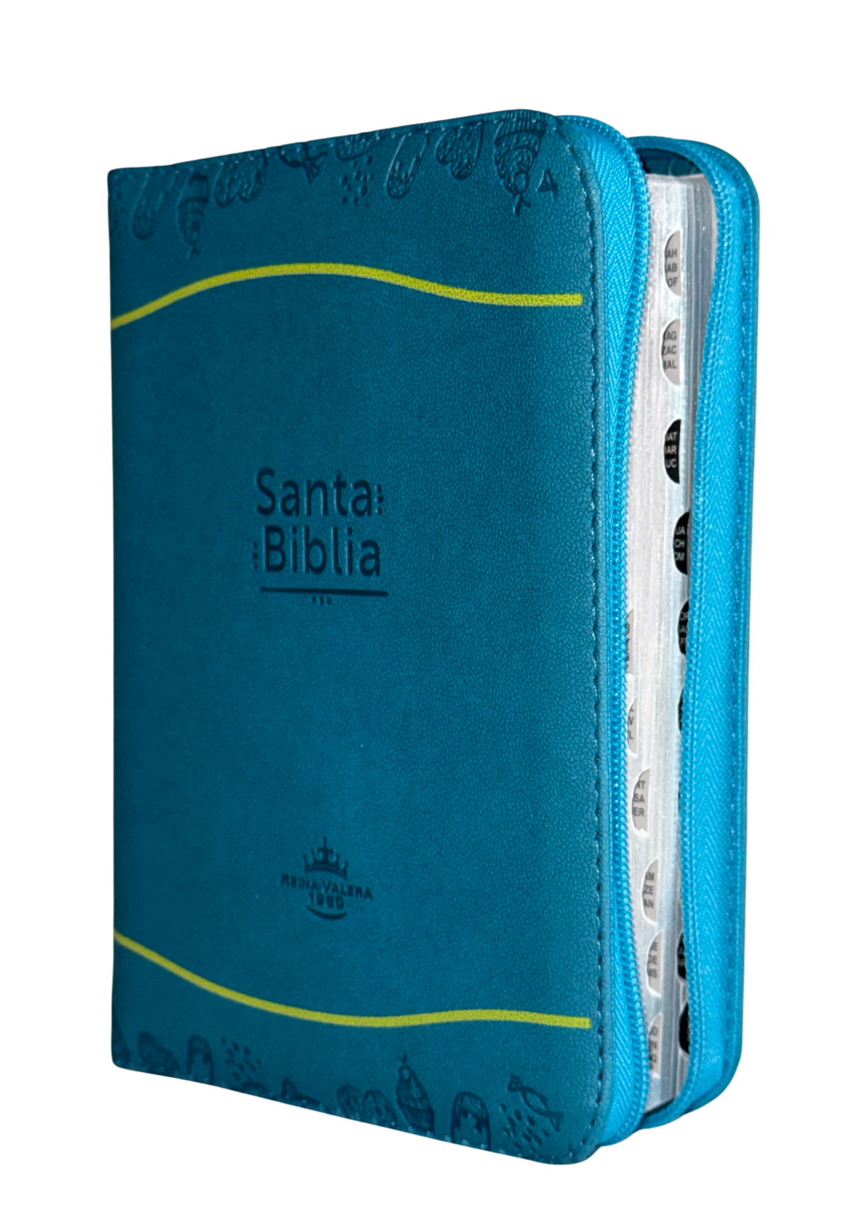Biblia RVR60 Chica Letra Mediana Azul/Amarillo con Cierre, Índice, Concordancia y QR