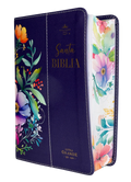 Biblia RVR60 Compacta Letra Grande Morada/Lila Flores Primavera con Canto Pintado