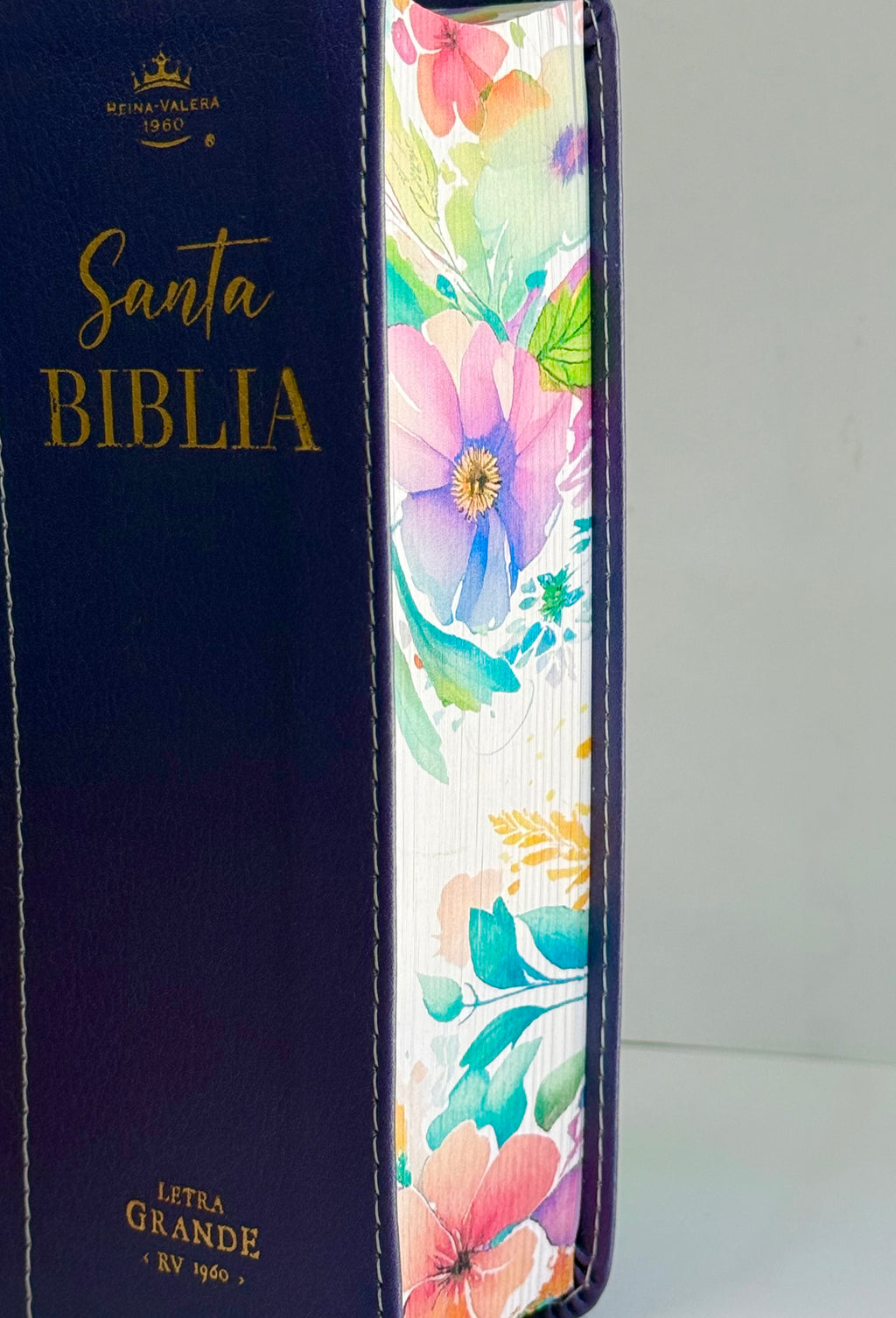 Biblia RVR60 Compacta Letra Grande Morada/Lila Flores Primavera con Canto Pintado