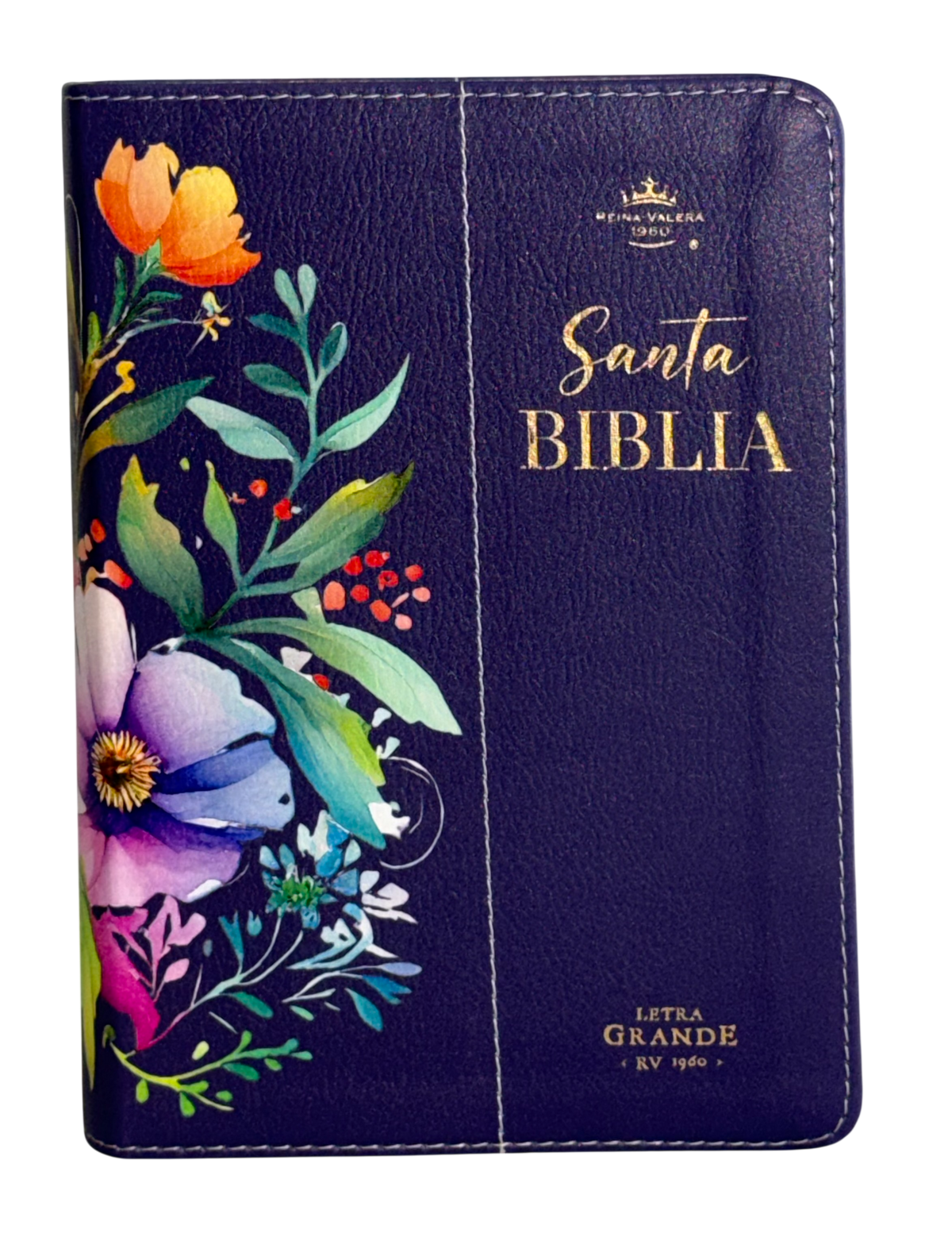 Biblia RVR60 Compacta Letra Grande Morada/Lila Flores Primavera con Canto Pintado