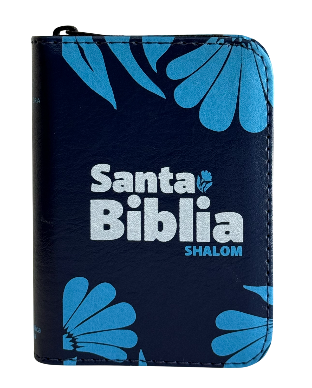 Biblia Mini Bolsillo RVR015, Azul con Flores, Canto Blanco, con Cierre