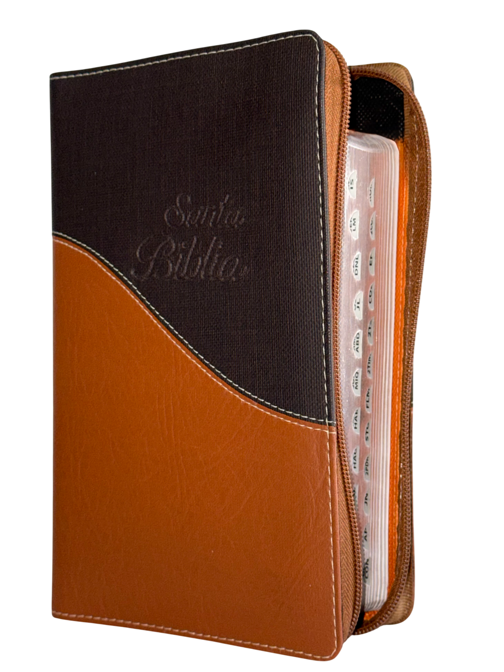 Biblia NVI Letra Gigante Bicolor Café/Naranja con Cierre e Índice