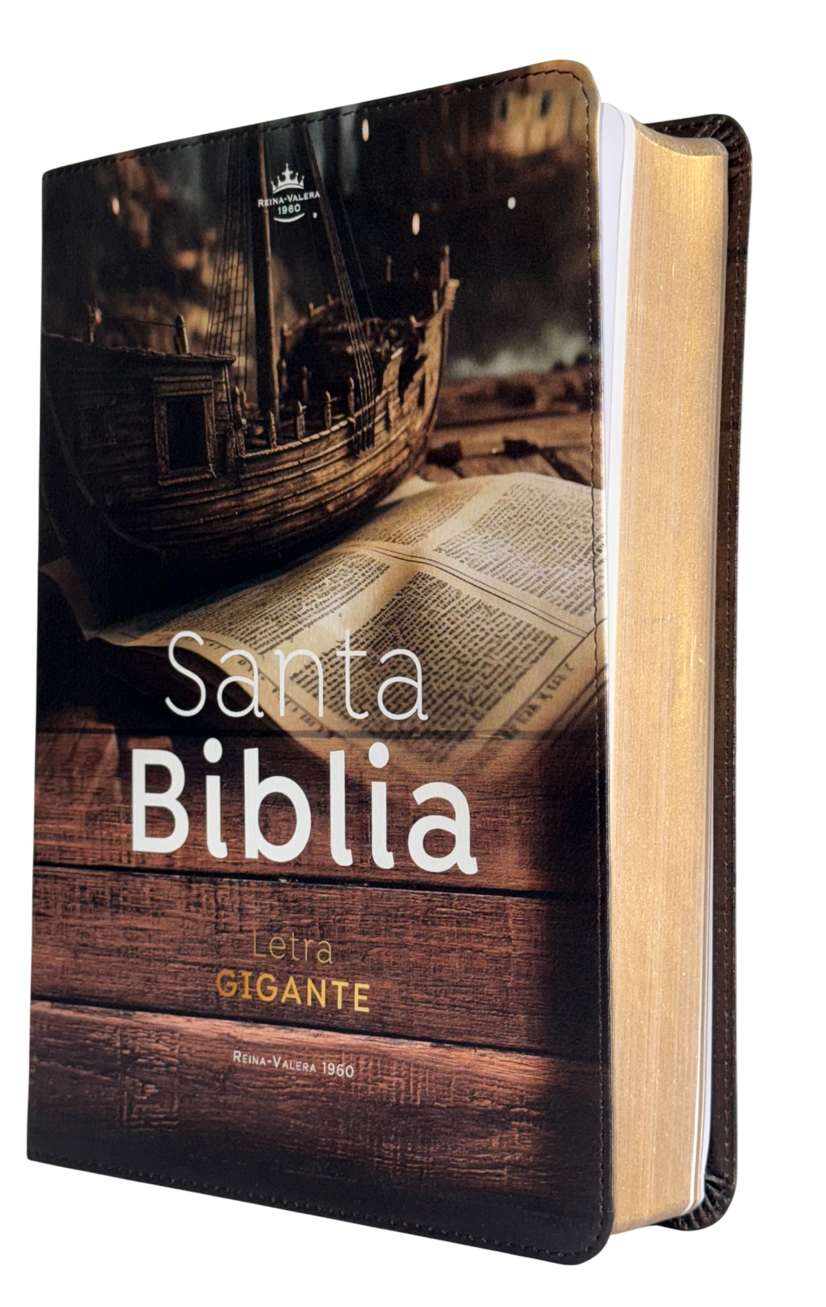 Biblia RVR60 Letra Gigante "Esplendor Barco" Café Símil Piel