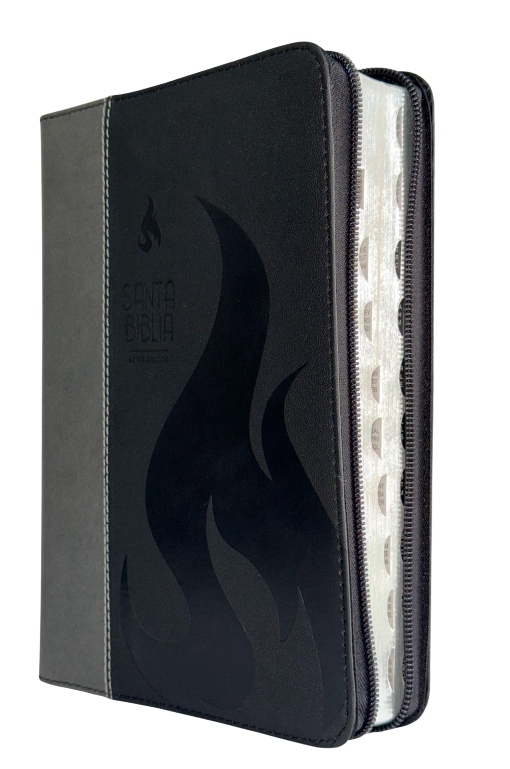 Biblia RVR60 Letra Gigante Negro/Gris Llama con Cierre e Índice, Código QR