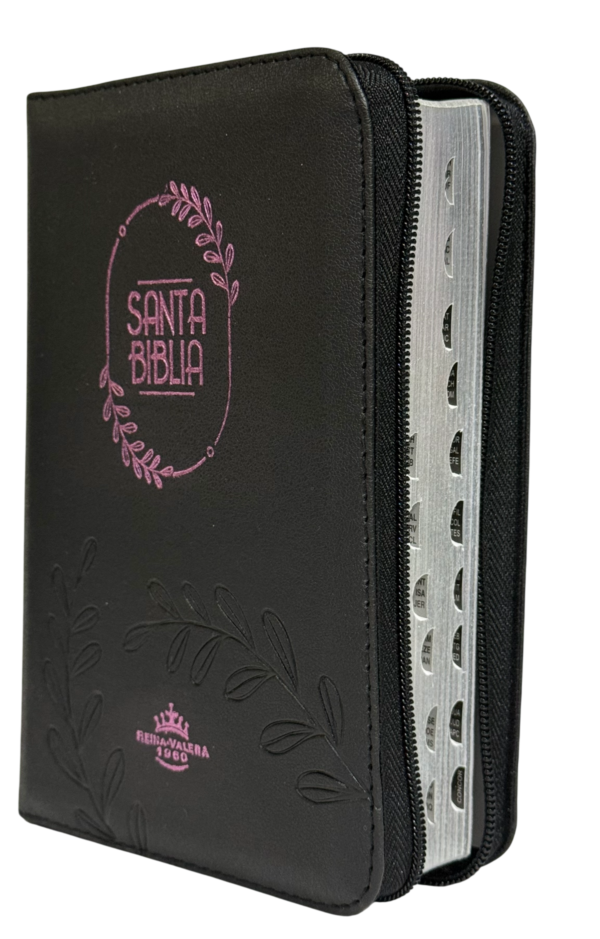 Biblia RVR60 Manual Letra Mediana Rosa/Ngero con Cierre, Índice, Concordancia y QR