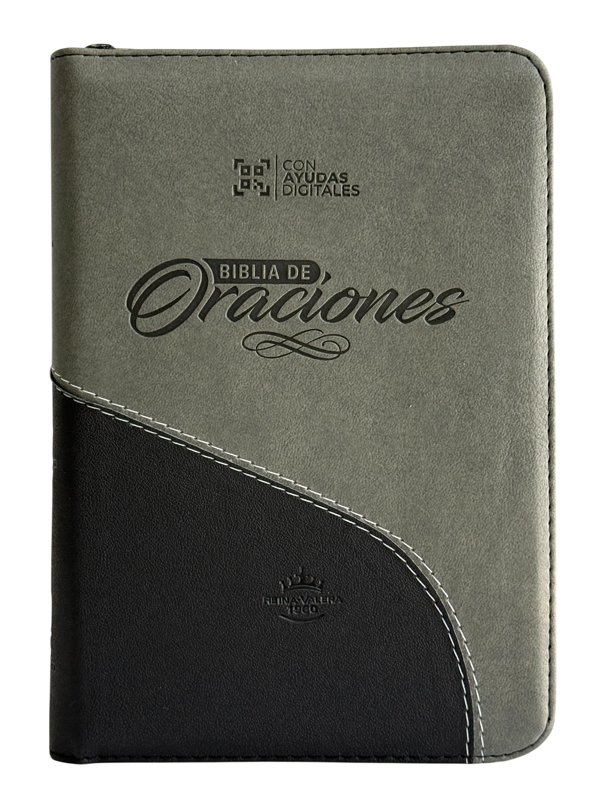 Biblia de Oraciones, Reina Valera 1960, Letra Grande, Símil Piel, Cierre, Gris/Negro