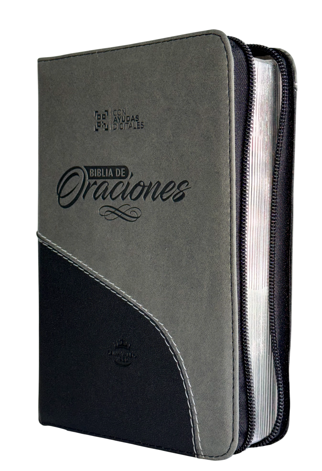 Biblia de Oraciones, Reina Valera 1960, Letra Grande, Símil Piel, Cierre, Gris/Negro