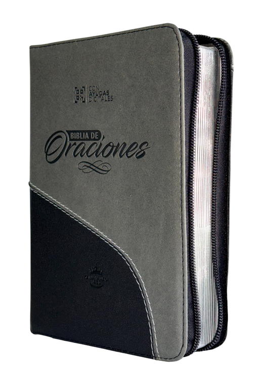 Biblia de Oraciones, Reina Valera 1960, Letra Grande, Símil Piel, Cierre, Gris/Negro