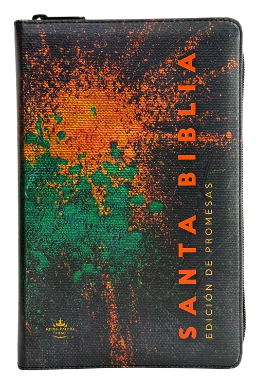Biblia de Promesas RVR60 Tamaño Manual Letra Grande Verde/Naranja con Cierre e Índice