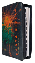 Biblia de Promesas RVR60 Tamaño Manual Letra Grande Verde/Naranja con Cierre e Índice