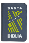 Biblia RVR60 Letra Grande "Fue en la Cruz" Gris con Cierre y Canto Blanco