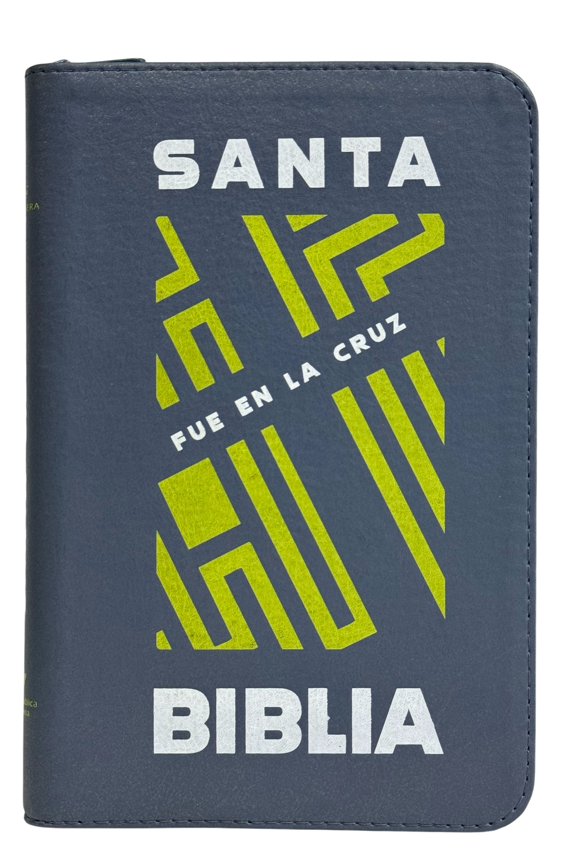 Biblia RVR60 Letra Grande "Fue en la Cruz" Gris con Cierre y Canto Blanco