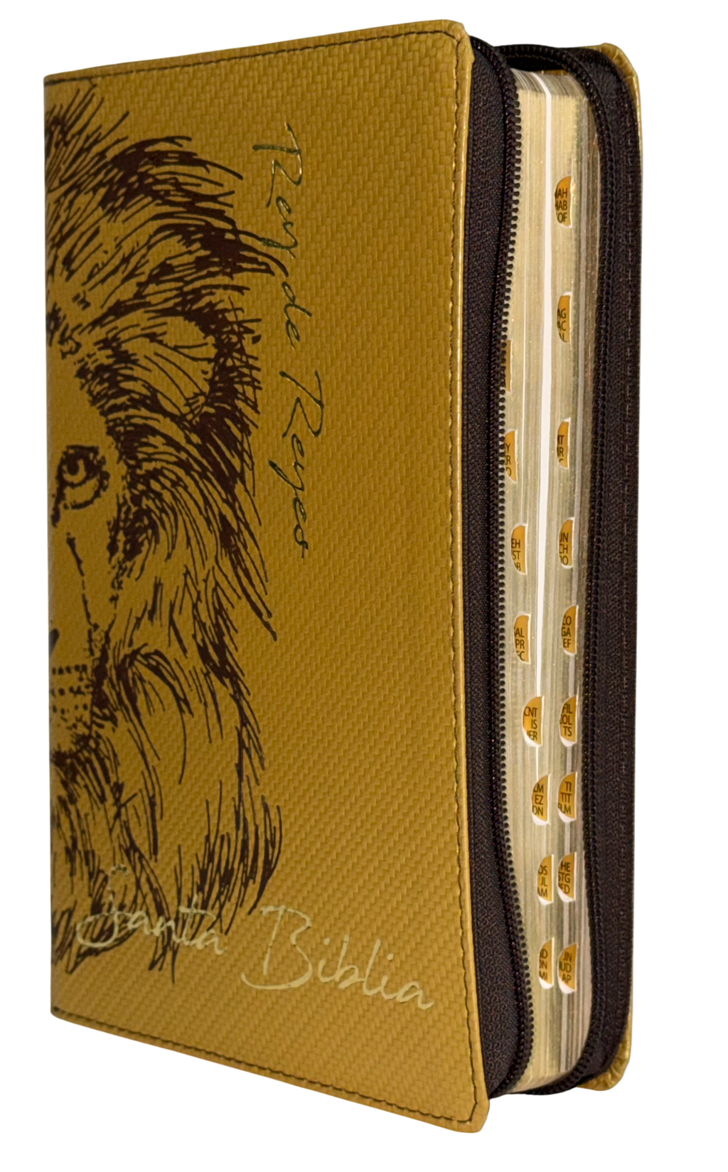 Biblia RVR60 Mediana Letra Grande León Dorado con Cierre e Índice