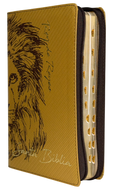 Biblia RVR60 Mediana Letra Grande León Dorado con Cierre e Índice