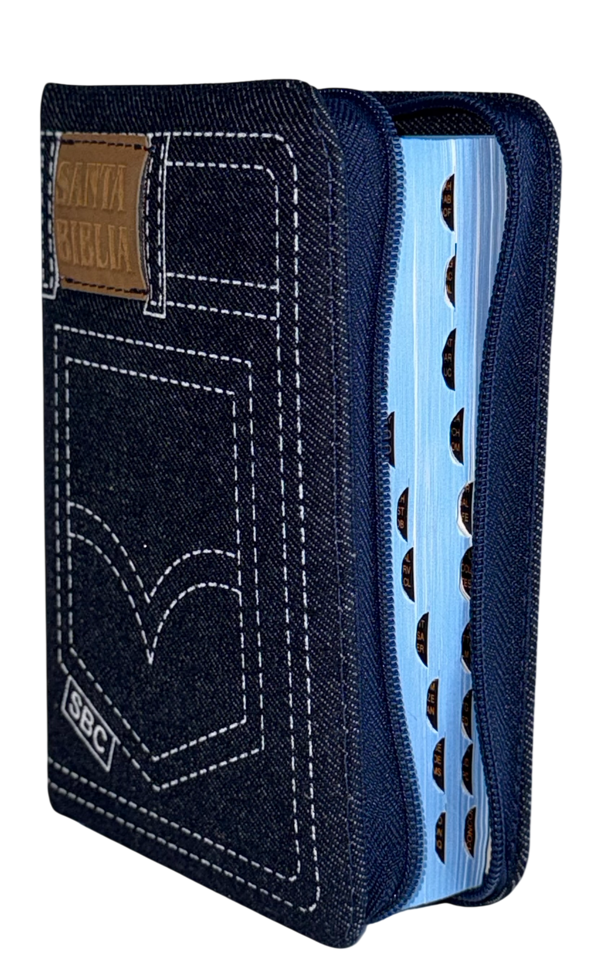 Biblia Reina Valera 1960, Tamaño Bolsillo, Letra Chica, Mezclilla/Jeans Azul, con Cierre
